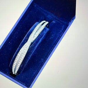 NEW Swarovski Silver Bangle Bracelet Rhodium-Plated Pave Crystal Crossover